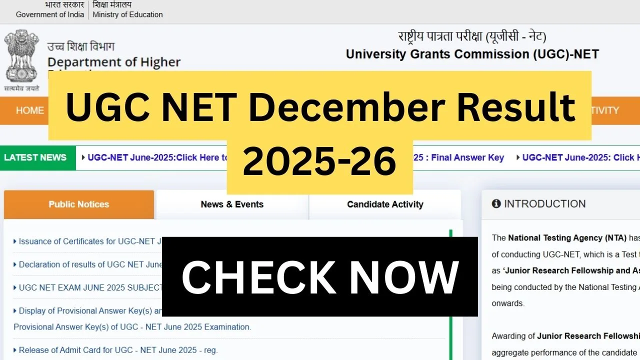 UGC NET December Result 2025-26
