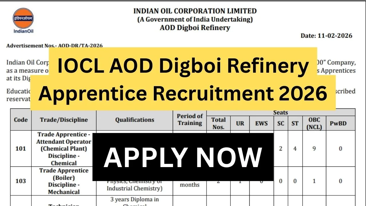 IOCL AOD Digboi Refinery Apprentice Recruitment 2026