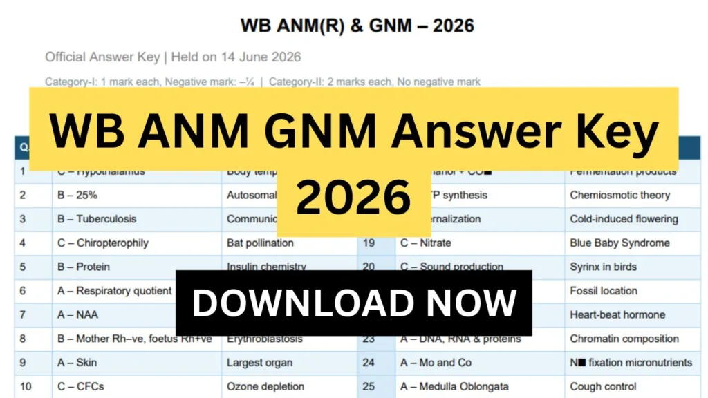 WB ANM GNM Answer Key 2026