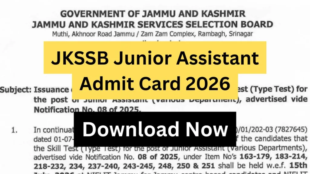 JKSSB Junior Assistant Admit Card 2026